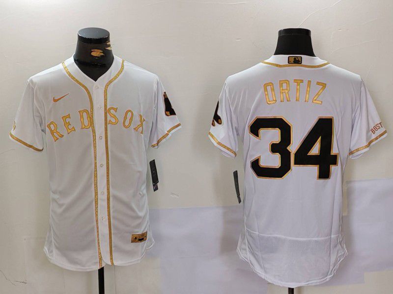 Men Boston Red Sox #34 Ortiz White gold Elite 2024 Nike MLB Jersey style 902->youth mlb jersey->Youth Jersey